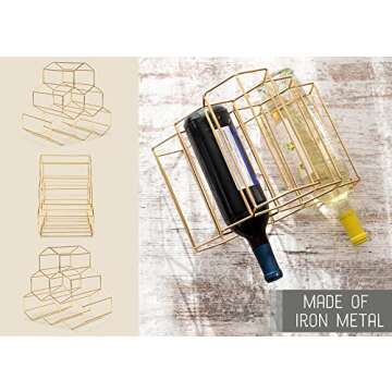 NAT & Jules Honeycomb Gold Tone Iron Metal Tabletop Wine Rack - Perfect for Kitchen Countertop, Pantry or Cabinets Display or Storage - Hold 6 Bottles, Gold Tone