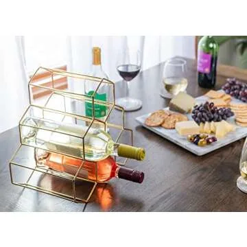 NAT & Jules Honeycomb Gold Tone Iron Metal Tabletop Wine Rack - Perfect for Kitchen Countertop, Pantry or Cabinets Display or Storage - Hold 6 Bottles, Gold Tone
