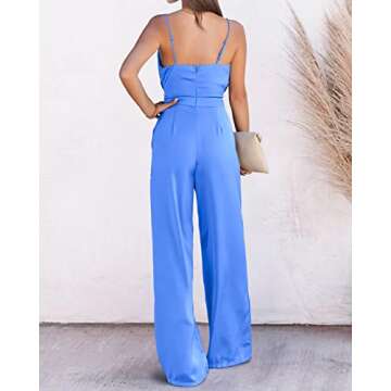 PRETTYGARDEN Women 2023 Sleeveless Spaghetti Strap Cowl Neck Backless Satin Jumpsuits Loose Wide Leg Romper With Pockets(Solid Blue,XX-Large)