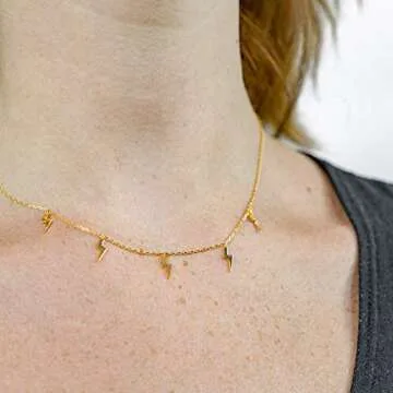 Columbus Gold Lightning Bolt Charm Necklace for Layering