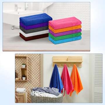 Kinlop 50 Pieces 30 x 14 Inch Large Bleach Proof Microfiber Salon Hair Towels Bulk Bleach Resistant Absorbent Hair Drying Stylist Towel for Hand Salon Spa Home Gym Yoga Bath Estheticians, 10 Colors