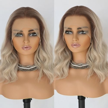 Maycaur 14 Inch Ash Blonde Lace Front Wig for All Occasions