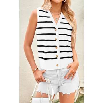 NALANISA Women's Trendy Summer Sweater Vests 2025 V Neck Sleeveless Button Up Knit Crop Tank Tops Y2k Vest Shirts Spring Outfits (White,XL)