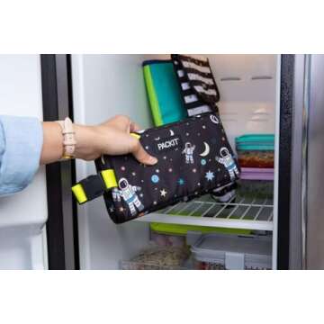 PackIt Freezable Snack Box, Spaceman, Built with EcoFreeze Technology, Collapsible, Reusable, Zip Closure with Buckle Handle, Great for All Ages and Fresh Snacks on the go