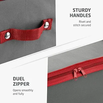 ZOBER Christmas Ornament Storage Box - Stores 64 Ornaments W/Dual Zippers - Non-Woven, Tear- Proof Christmas Ornament Storage Containers - 3 Inch Cube Compartments - Gray