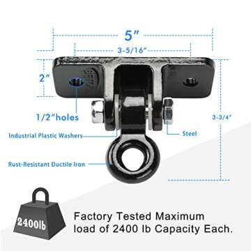 BETOOLL 2400 lb Capacity Heavy Duty Swing Hangers for Wooden Sets Playground Porch Indoor Outdoor & Hanging Snap Hooks Black of 2