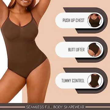Seamless Bodyshaper Bodysuit for Women - Full Body Shapewear Body Sculpting Suits Sleeveless Round Neck Brown Medium