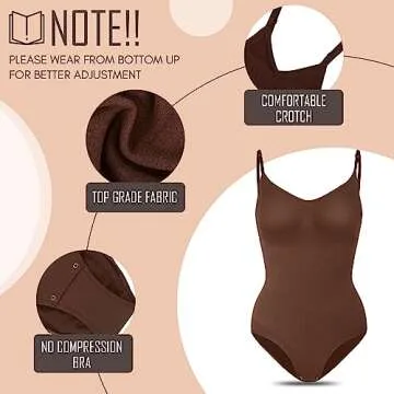 Seamless Bodyshaper Bodysuit for Women - Full Body Shapewear Body Sculpting Suits Sleeveless Round Neck Brown Medium