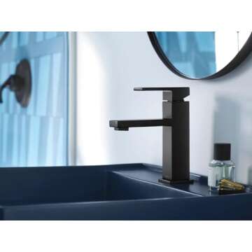 Moen Revyl Matte Black One-Handle Single Hole Modern Bathroom Sink Faucet with Optional Deckplate an...