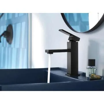 Moen Revyl Matte Black One-Handle Single Hole Modern Bathroom Sink Faucet with Optional Deckplate and Spring Loaded Drain Assembly, 84771BL