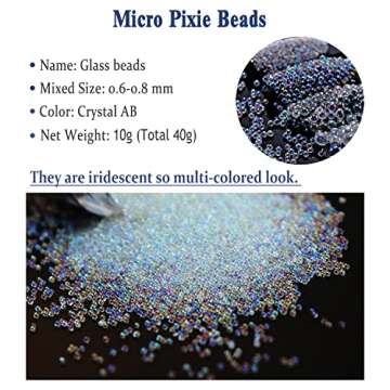 4 Colors Caviar Beads Nail Crystals Micro Pixie Beads Multicolor Glass Pixie Crystals for 3D Nail Ar...