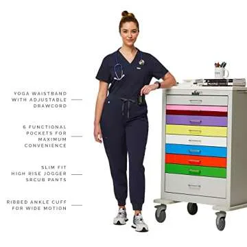 FIGS Zamora High Waisted Jogger Style Scrub Pants for Women - Navy, Petite XS