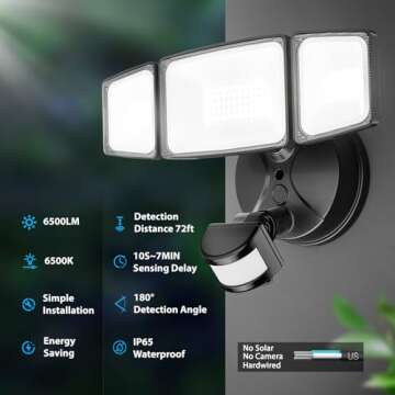 Onforu 65W LED Security Lights Motion Sensor Light Outdoor, 6500LM, 6500K, IP65 Waterproof, Flood Li...