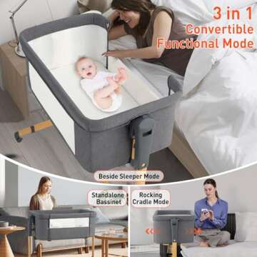 BOSEDSANG 3 in 1 Baby Bassinet,Rocking Bassinet,Bedside Bassinet with Wheels and Adjustable Height,B...