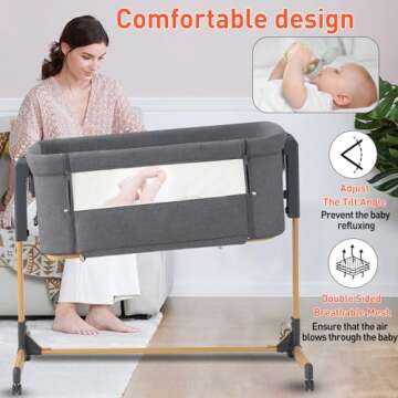 BOSEDSANG 3 in 1 Baby Bassinet,Rocking Bassinet,Bedside Bassinet with Wheels and Adjustable Height,Bedside Sleeper with Breathable Mesh and Mattress,Baby Crib for Newborn (1, L-Shape)