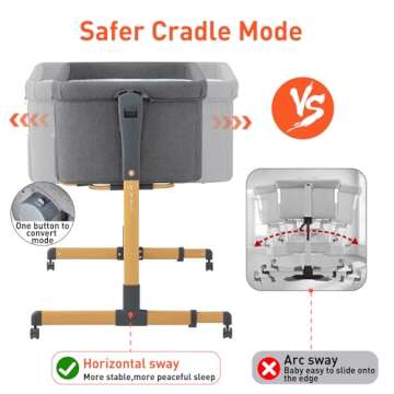 BOSEDSANG 3 in 1 Baby Bassinet,Rocking Bassinet,Bedside Bassinet with Wheels and Adjustable Height,Bedside Sleeper with Breathable Mesh and Mattress,Baby Crib for Newborn (1, L-Shape)