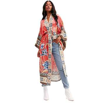 kimonos for women boho kimono robe Beach Coverups Womens Beach Blouses Loose Kimono Open Front Flora...