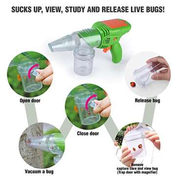 Bug Catcher Kit for Kids, Outdoor Explorer Toys for Kids Ages 4-6 6-8, Bug Vacuum Catcher Gun, Critter Keeper Habitat, Live Insect Terrarium Kit, Observation Cup, Tweezers, Gift for 4 5 6 7 8+ Boys
