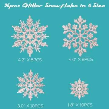 36 Pack Plastic Rose Gold Snowflake Ornaments Christmas Winter Decorations, Hanging Snowflake Decorations for Winter Wonderland Christmas Tree