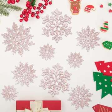 36 Pack Plastic Rose Gold Snowflake Ornaments Christmas Winter Decorations, Hanging Snowflake Decorations for Winter Wonderland Christmas Tree