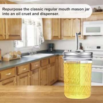 WOOPSOO 2 Pack Jar Oil Spout Lid Mason Jar Oil Infusions Lids Oil Spout Dispenser Lids with Caps Oil Cruet Bottle Lid Compatible with Regular Mouth Mason Jar Olive Oil Vinegar