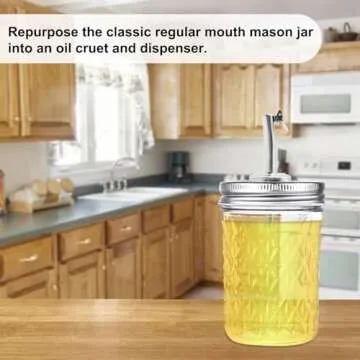 WOOPSOO 2 Pack Jar Oil Spout Lid Mason Jar Oil Infusions Lids Oil Spout Dispenser Lids with Caps Oil Cruet Bottle Lid Compatible with Regular Mouth Mason Jar Olive Oil Vinegar