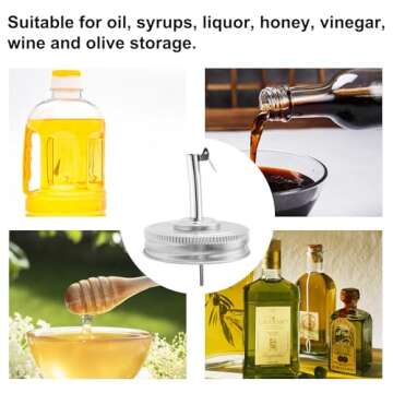 WOOPSOO 2 Pack Jar Oil Spout Lid Mason Jar Oil Infusions Lids Oil Spout Dispenser Lids with Caps Oil Cruet Bottle Lid Compatible with Regular Mouth Mason Jar Olive Oil Vinegar