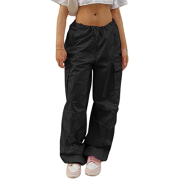 Stylish YAHUIUL Parachute Pants for Women in Black