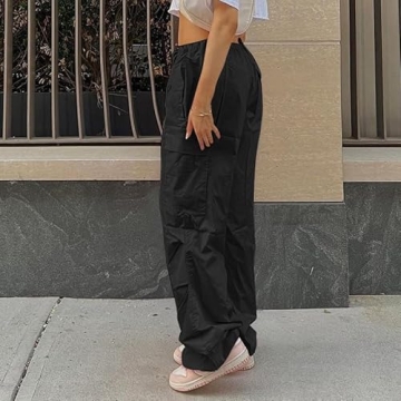 Stylish YAHUIUL Parachute Pants for Women in Black