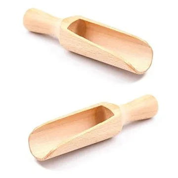 Mr.Woodware 2 Pcs Wooden Scoops - Natural Beech Wood Measuring Set for Kitchen & Spa