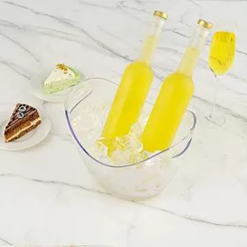 Bar Lux 10.6 x 8.1 x 7.9 Inch Champagne Bucket, 1 Oval Wine Bucket - With Handle, Durable, Clear Plastic Wine Chiller Bucket, For Bottles And Soft Drinks