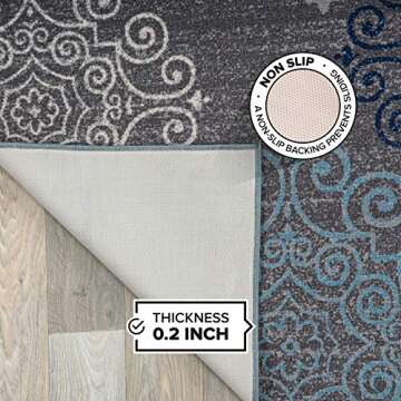 Rugshop Floral Swirl Non-Slip Area Rug 8x10 Gray