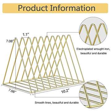 Pashion Vinyl Record Stand Holder, Desktop Album Storage Rack, Triangle Vinyl Record Shelf Display Vinyl Coated Metal Wire Rack Functional & Stylish Display Rack for Office Home