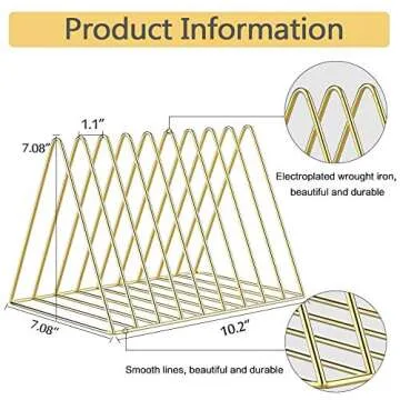 Pashion Vinyl Record Stand Holder, Desktop Album Storage Rack, Triangle Vinyl Record Shelf Display Vinyl Coated Metal Wire Rack Functional & Stylish Display Rack for Office Home