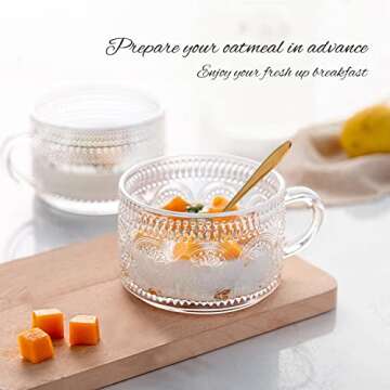 MCleanPin Vintage Glass Coffee Mugs Set,14oz Clear Embossed Tea Cups,Latte Mugs,Coffee Cups for Cappuccino,Latte,Cereal,Yogurt,Beverage Housewarming Gifts