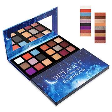 DE'LANCI 18 Colors Eyeshadow Makeup Palette with Mirror, Shimmer + Matte + Duo-Chromes Eye Shadow Make Up Powder - Ultra Pigmented Waterproof Cosmetics Set - Vegan and Cruelty Free, 0.76 Ounce