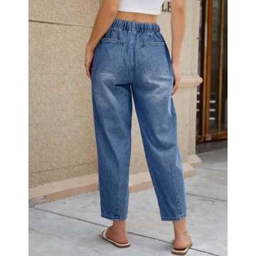 EZAPINE Barrel Jeans for Women Wide Leg Pants Cropped Denim Pants Y2k Baggy Boyfriend Jeans with Pockets Blue