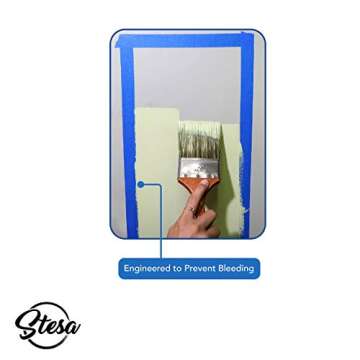 Stesa Blue Painters Tape 1 Inch - 6 Pack, No Residue, Easy 14 Day Removal, Multi-Purpose Masking Tape (0.94 Inches x 60 Yards Per Roll)