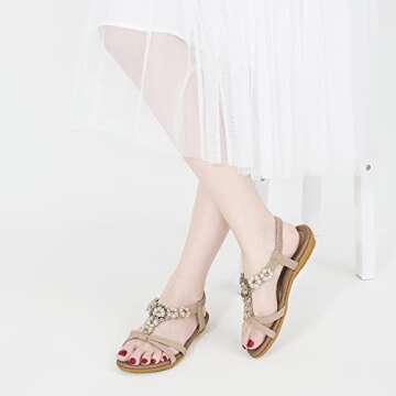 HARENCE Sandals Women Summer Flats: Comfortable Elastic Ankle Strap Dress Flat Shoes Casual Slip on ...