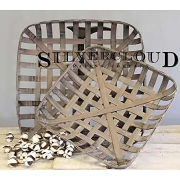 Silvercloud Trading Co. Tobacco Basket, Farmhouse Decor, Large 25" Square