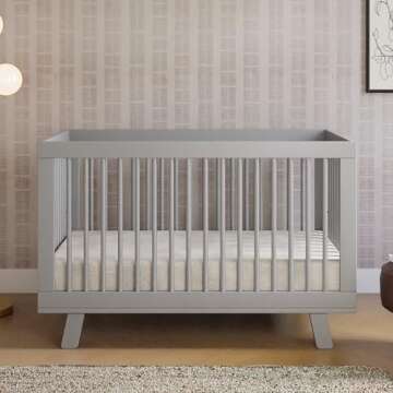 Babyletto Hudson 3-in-1 Convertible Crib with Toddler Bed Conversion Kit in Grey, Greenguard Gold Ce...