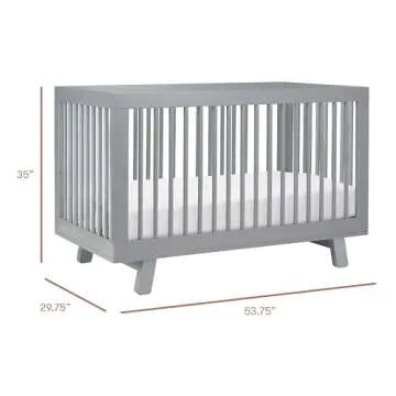 Babyletto Hudson 3-in-1 Convertible Crib with Toddler Bed Conversion Kit in Grey, Greenguard Gold Certified
