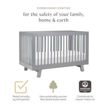 Babyletto Hudson 3-in-1 Convertible Crib with Toddler Bed Conversion Kit in Grey, Greenguard Gold Certified