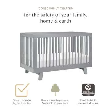 Babyletto Hudson 3-in-1 Convertible Crib with Toddler Bed Conversion Kit in Grey, Greenguard Gold Certified