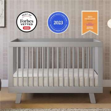 Babyletto Hudson 3-in-1 Convertible Crib with Toddler Bed Conversion Kit in Grey, Greenguard Gold Certified
