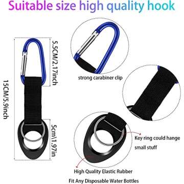 GetLucky Durable Silicone Water Bottle Holder Hook Carrier with Carabiner Clip & Key Ring, Fits Any ...