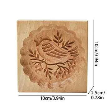 ROTORS Wooden Animal Cookie Molds,Press Type Cookie Cutter With 3D Hen, Bird,Rabbit,Fish Design,Wood Biscuit Molds With Good Wishes for Baking (Bird)