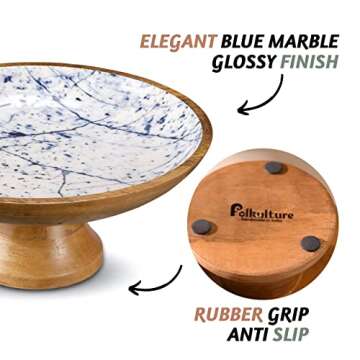 Folkulture Wooden Fruit Bowl or Decorative Fruit Bowl for Kitchen Counter or Centerpiece Table Decor, 12-inch Large Fruit Bowl, Pedestal Bowl for Farmhouse Decor, Mango Wood Fruit Bowl