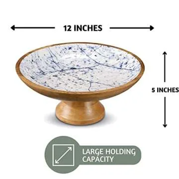 Folkulture Wooden Fruit Bowl or Decorative Fruit Bowl for Kitchen Counter or Centerpiece Table Decor, 12-inch Large Fruit Bowl, Pedestal Bowl for Farmhouse Decor, Mango Wood Fruit Bowl