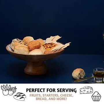 Folkulture Wooden Fruit Bowl or Decorative Fruit Bowl for Kitchen Counter or Centerpiece Table Decor, 12-inch Large Fruit Bowl, Pedestal Bowl for Farmhouse Decor, Mango Wood Fruit Bowl